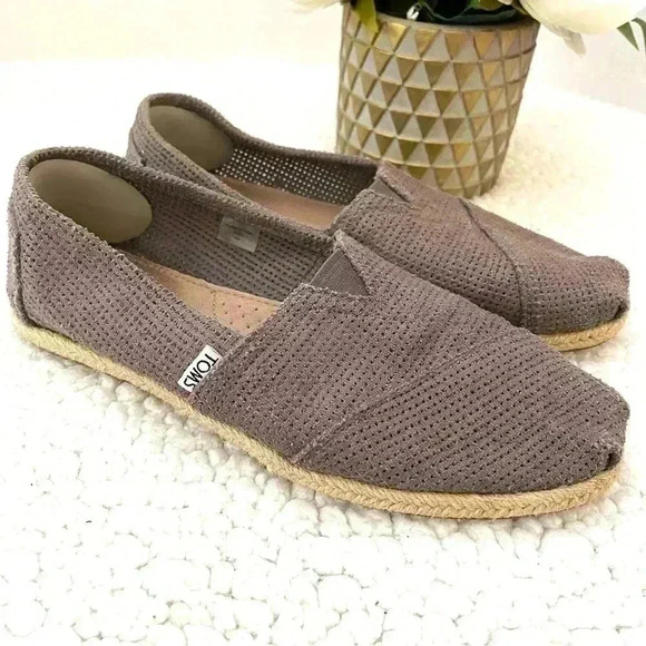 TOMS Sandy Brown Canvas Esparadrilles Slip On Comfort Shoe Size W9 - Picture 1 of 12